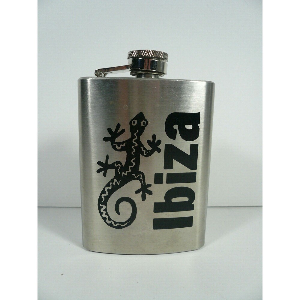 Ibiza Spain 4 oz Stainless Steel Pocket Flask Lizard